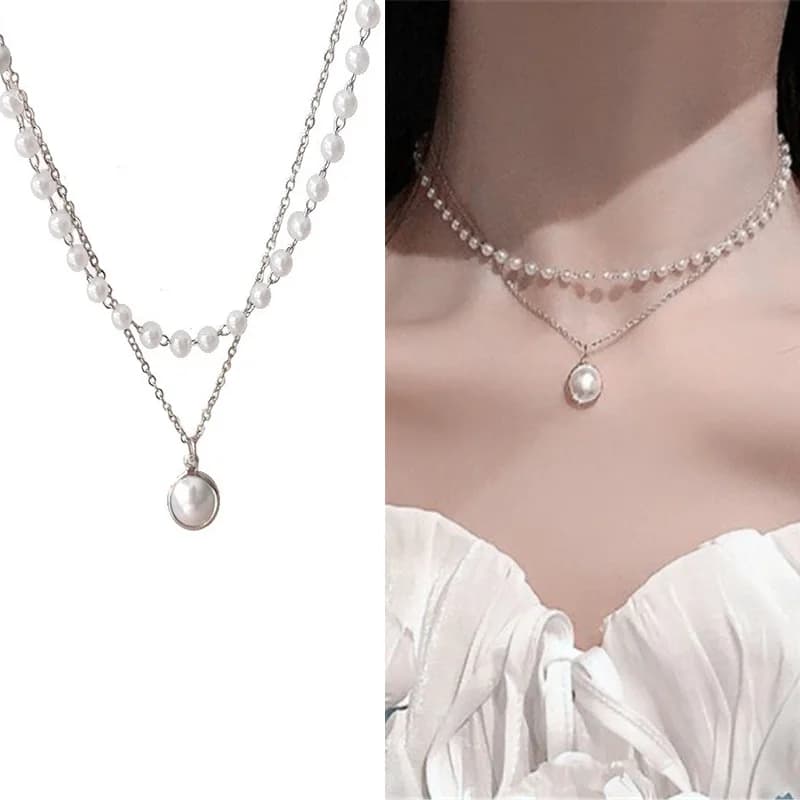 Nouveaux colliers de perles coréens pour femmes, chaîne à maillons couleur or, collier ras du cou, accessoires de mode pour le cou, collier élégant, bijoux femme — 7/10