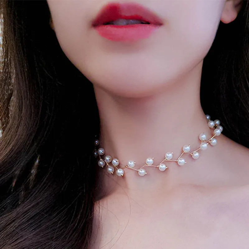 Nouveaux colliers de perles coréens pour femmes, chaîne à maillons couleur or, collier ras du cou, accessoires de mode pour le cou, collier élégant, bijoux femme — 6/10