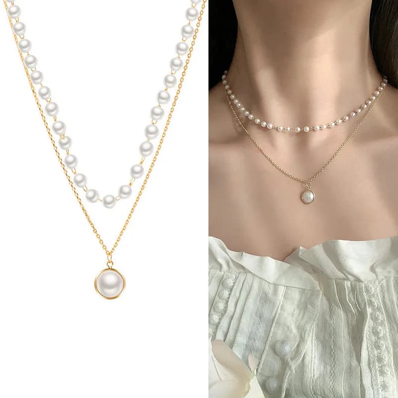 Nouveaux colliers de perles coréens pour femmes, chaîne à maillons couleur or, collier ras du cou, accessoires de mode pour le cou, collier élégant, bijoux femme — 8/10