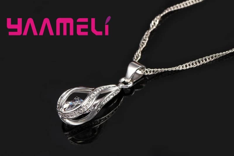 Goutte d'eau chaude CZ 925 en argent Sterling plaqué ensemble de bijoux pour les femmes pendentif collier boucles d'oreilles cerceau fête de mariage Ceremoey Anel — 4/10