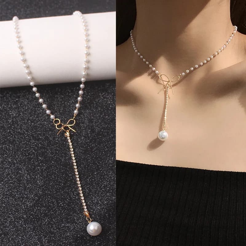 Nouveaux colliers de perles coréens pour femmes, chaîne à maillons couleur or, collier ras du cou, accessoires de mode pour le cou, collier élégant, bijoux femme — 10/10