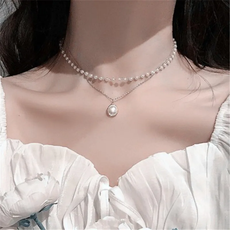 Nouveaux colliers de perles coréens pour femmes, chaîne à maillons couleur or, collier ras du cou, accessoires de mode pour le cou, collier élégant, bijoux femme — 3/10