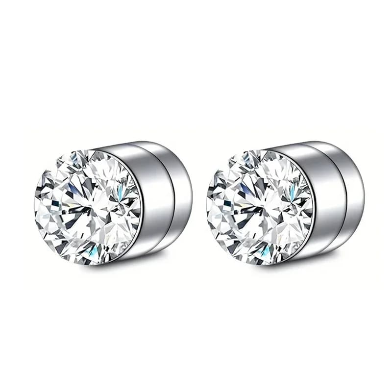 1 paire de boucles d'oreilles magnétiques fortes en cristal pour hommes et femmes, boucles d'oreilles Punk rondes en Zircon, bijoux Non percés — 4/7