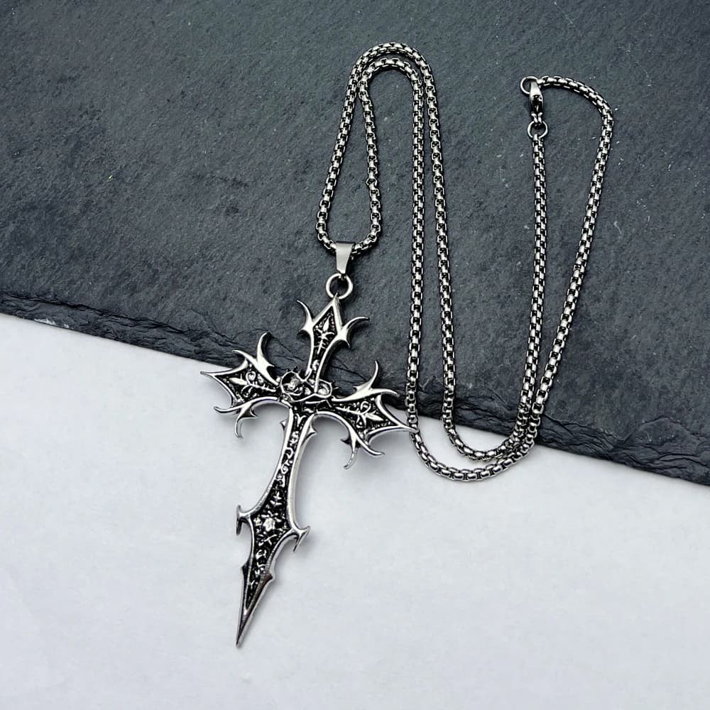 Collier gothique avec pendentif croix Double face, 1 pièce, Niche, Design de personnalité, Hip Hop, rétro Punk, accessoires — 5/8