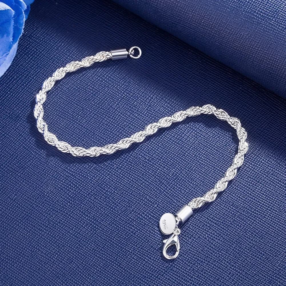 Bracelet en argent Sterling 925, 4mm, 20cm, chaîne latérale plate, fermoir mousqueton pour femmes et hommes, bijoux de fiançailles et de mariage — 5/6