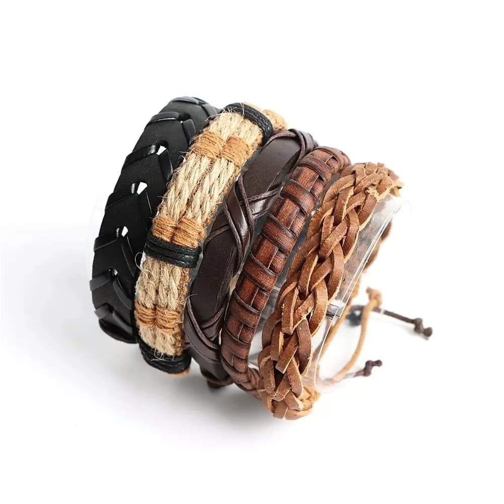 20 pièces Bracelets en cuir tressé pour hommes femmes envelopper perles de bois manchette Bracelet cordons de chanvre ethnique Tribal fait à la main Wrap Bracelet — 6/6