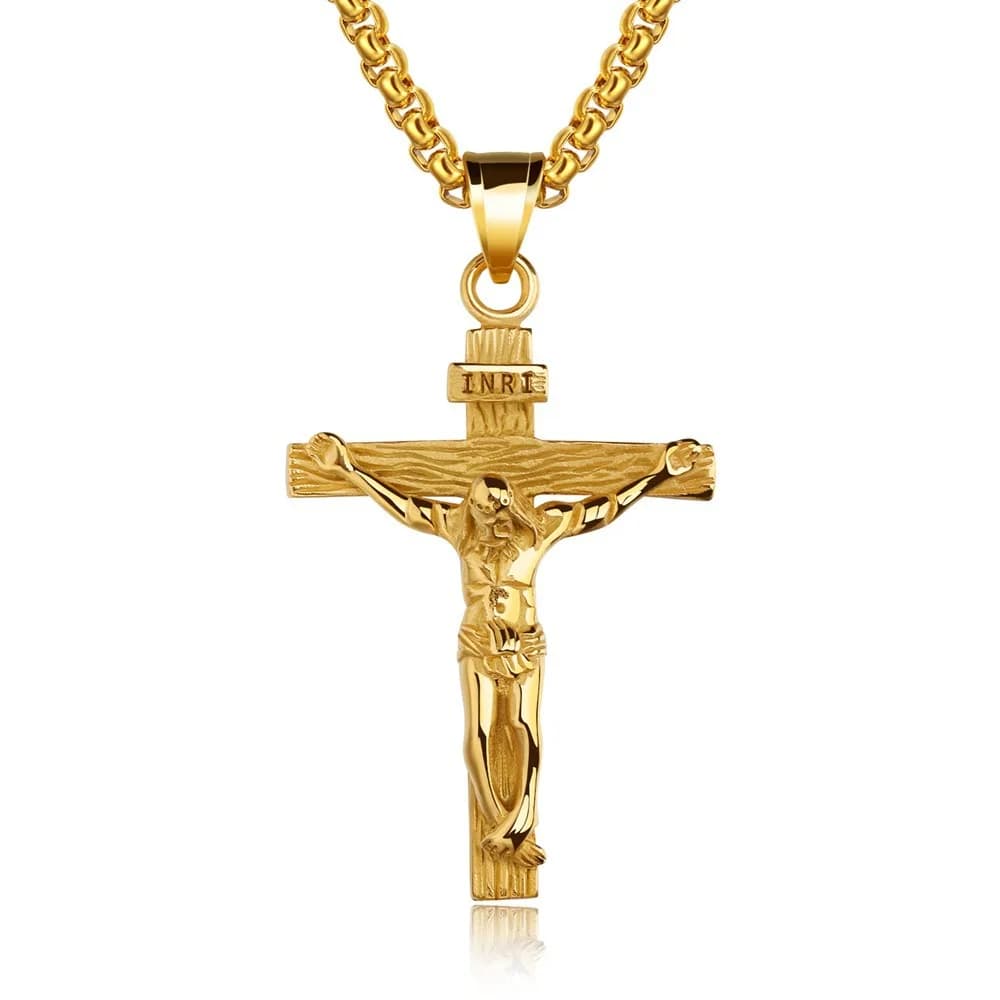 Collier croix premium pour femmes plaqué or 18 carats, chaîne tendance avec pendentif croix en or pour filles, collier crucifix pour femmes et filles — 9/10