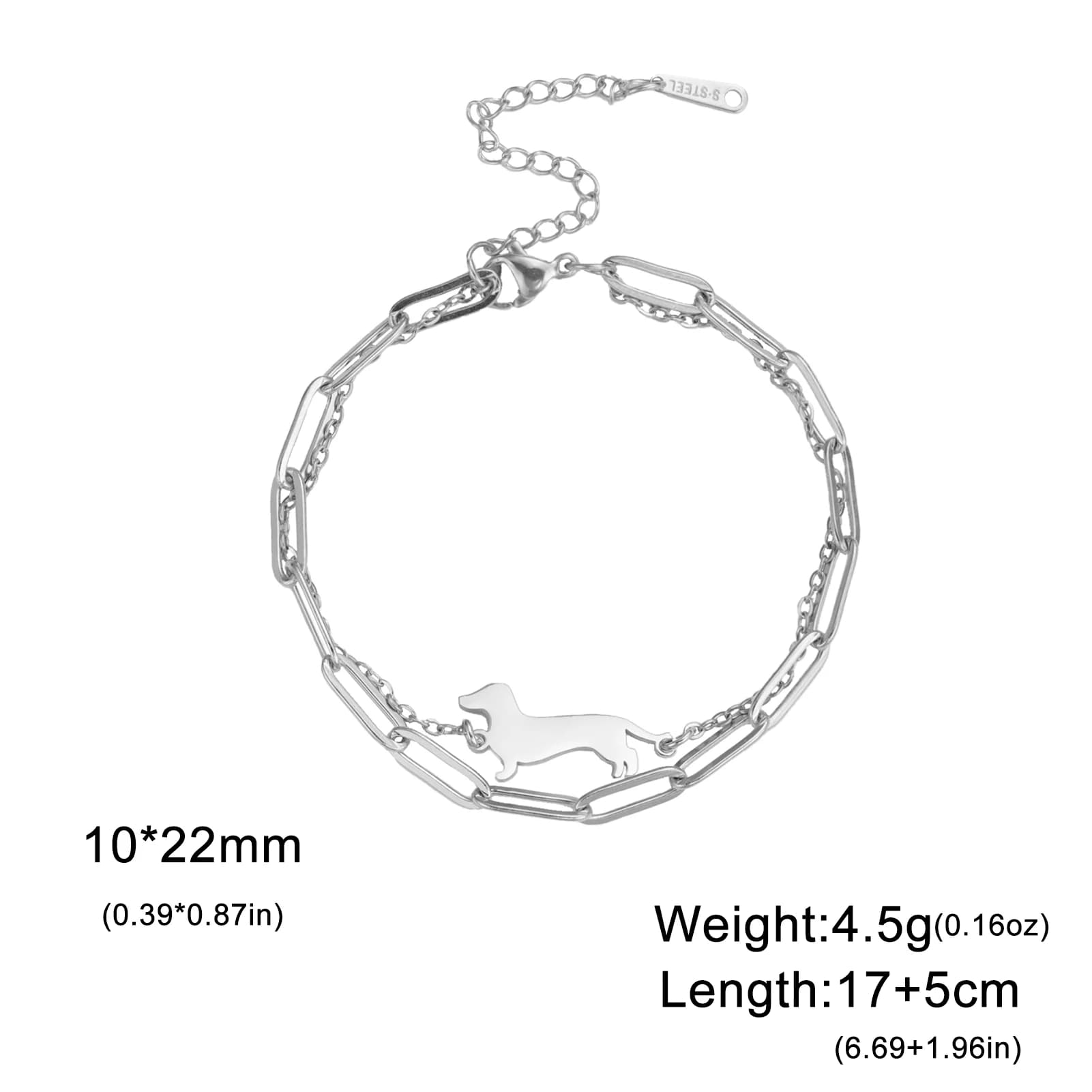 Bracelet en acier inoxydable pour chien teckel mignon, bijoux et cadeaux commémoratifs pour la saint-valentin pour femmes, vente en gros — 7/10