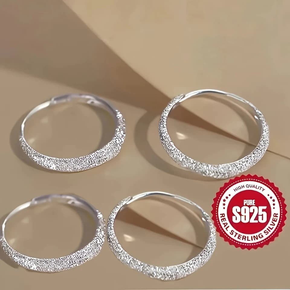 Boucles d'oreilles argentées pures pour femmes, boucles d'oreilles circulaires scintillantes givrées, cadeaux de bijoux pour la saint-valentin et la fête des mères — 3/7