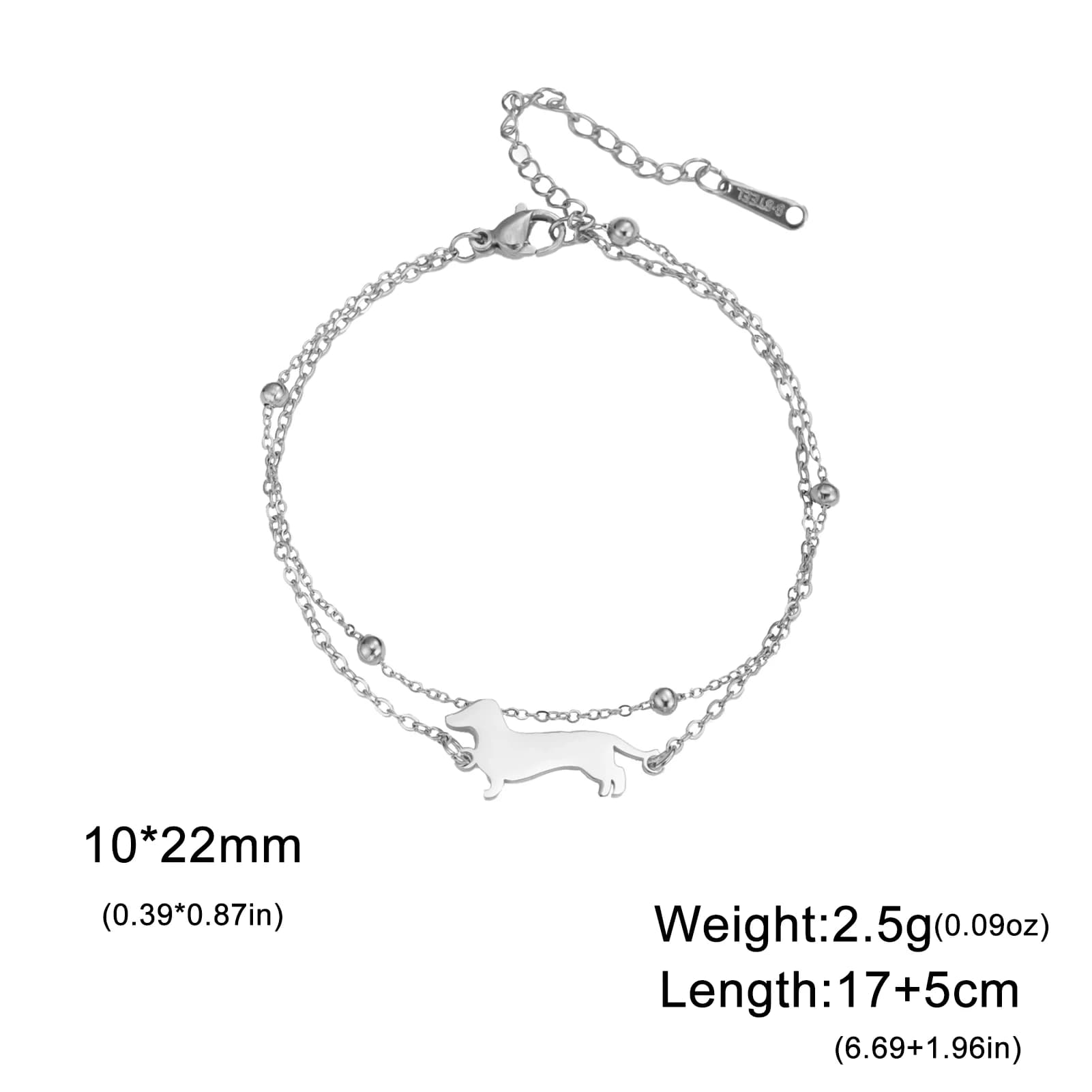 Bracelet en acier inoxydable pour chien teckel mignon, bijoux et cadeaux commémoratifs pour la saint-valentin pour femmes, vente en gros — 9/10