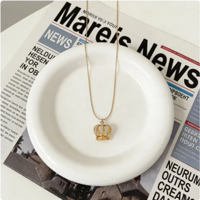 Collier pendentif couronne élégant, grande chaîne de clavicule, chaîne de pull, accessoire de bijoux à la mode, plusieurs couleurs, cadeau pour femmes et filles — 5/10