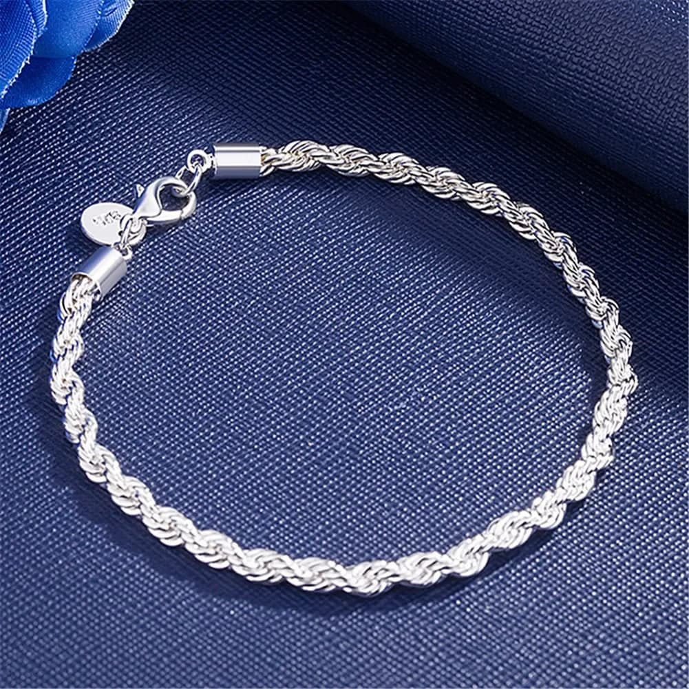 Bracelet en argent Sterling 925, 4mm, 20cm, chaîne latérale plate, fermoir mousqueton pour femmes et hommes, bijoux de fiançailles et de mariage — 4/6