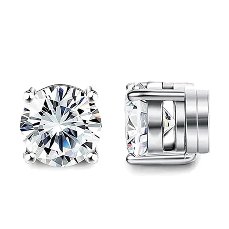 1 paire de boucles d'oreilles magnétiques fortes en cristal pour hommes et femmes, boucles d'oreilles Punk rondes en Zircon, bijoux Non percés — 6/7