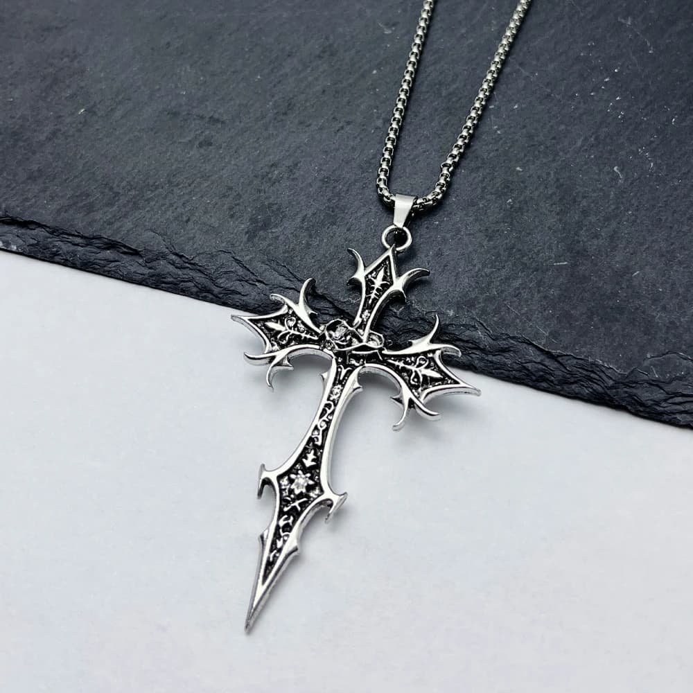 Collier gothique avec pendentif croix Double face, 1 pièce, Niche, Design de personnalité, Hip Hop, rétro Punk, accessoires — 3/8