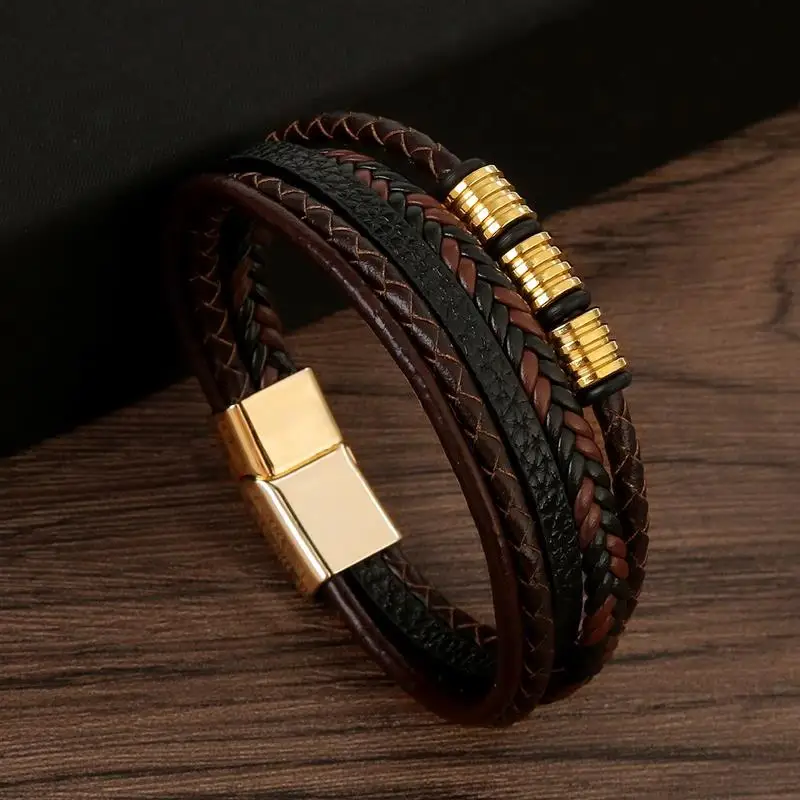 Bracelet en cuir multicouche tissé à la main pour hommes, classique, nouveau style, accessoire de mode, bijoux, vente en gros, livraison directe — 7/10