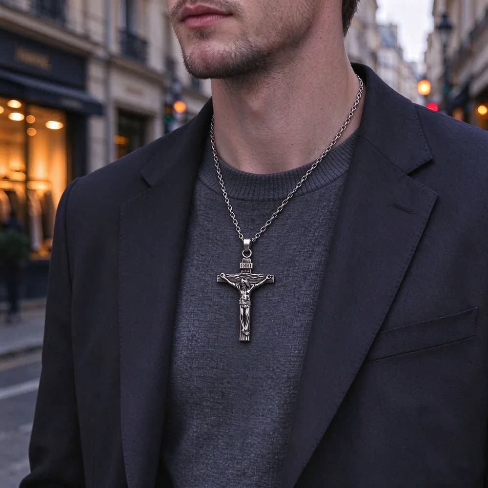 Collier croix premium pour femmes plaqué or 18 carats, chaîne tendance avec pendentif croix en or pour filles, collier crucifix pour femmes et filles — 3/10