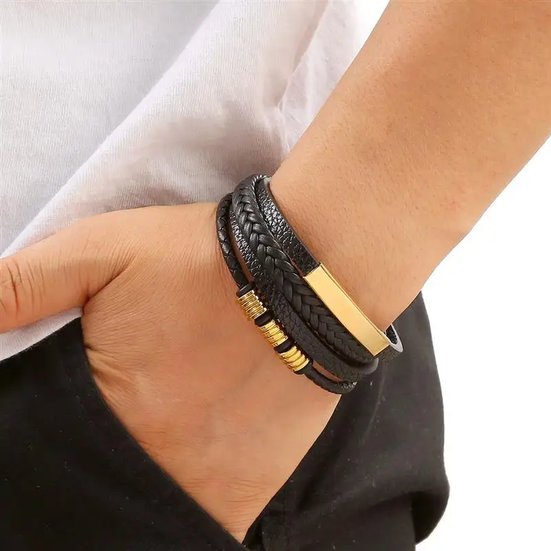 Bracelet en cuir multicouche tissé à la main pour hommes, classique, nouveau style, accessoire de mode, bijoux, vente en gros, livraison directe — 4/10