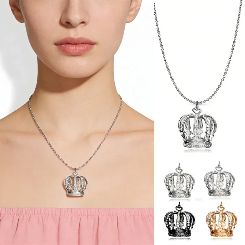 Collier pendentif couronne élégant, grande chaîne de clavicule, chaîne de pull, accessoire de bijoux à la mode, plusieurs couleurs, cadeau pour femmes et filles