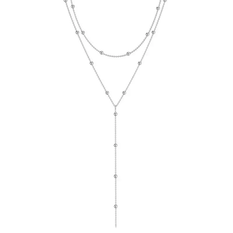 LATS – colliers à chaîne à pampilles longues pour femmes, couleur or, Double couche, Simple, en métal, perles géométriques, ras du cou, bijoux à la mode — 7/7