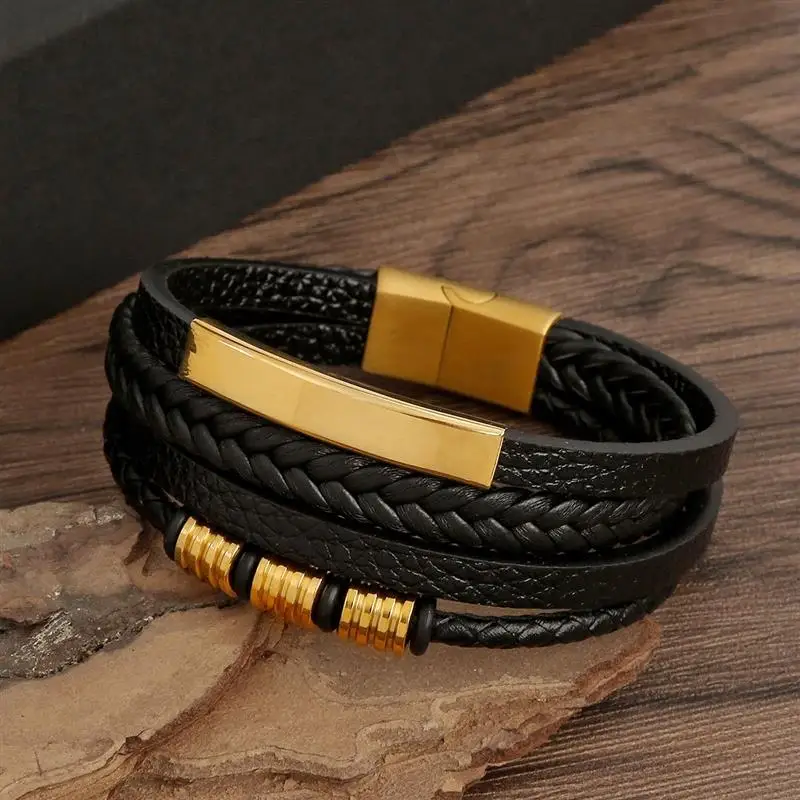 Bracelet en cuir multicouche tissé à la main pour hommes, classique, nouveau style, accessoire de mode, bijoux, vente en gros, livraison directe — 5/10