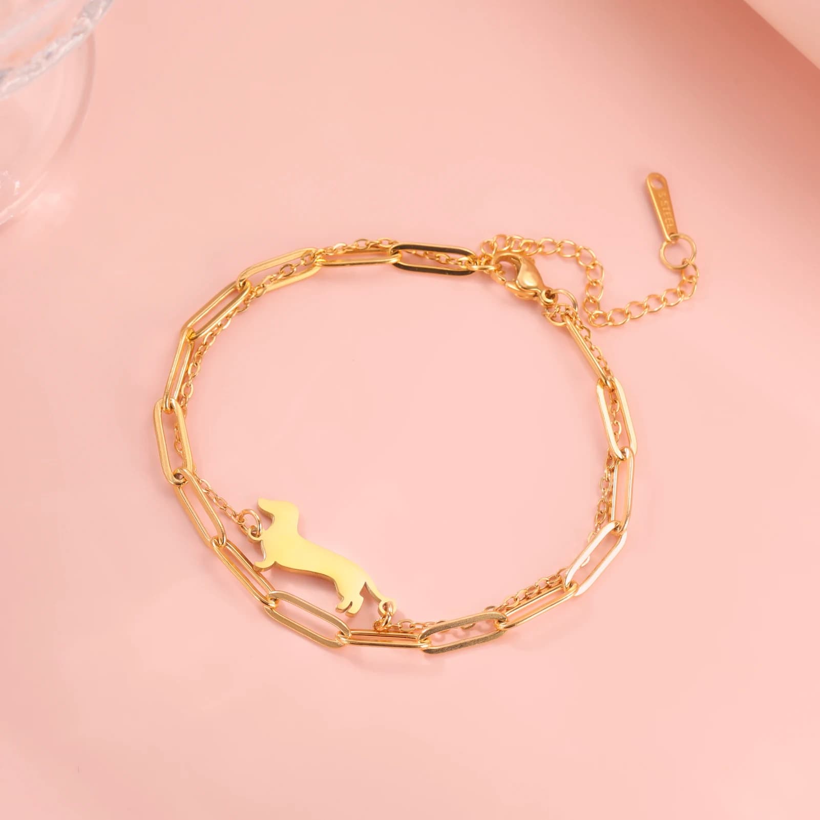 Bracelet en acier inoxydable pour chien teckel mignon, bijoux et cadeaux commémoratifs pour la saint-valentin pour femmes, vente en gros — 3/10
