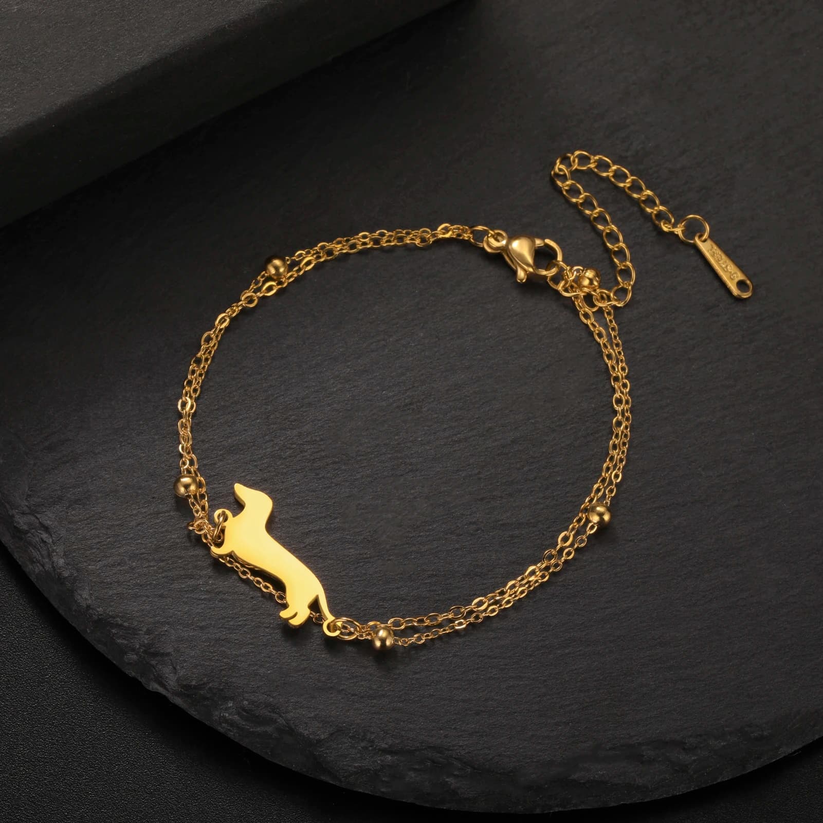 Bracelet en acier inoxydable pour chien teckel mignon, bijoux et cadeaux commémoratifs pour la saint-valentin pour femmes, vente en gros — 2/10