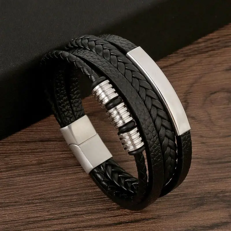 Bracelet en cuir multicouche tissé à la main pour hommes, classique, nouveau style, accessoire de mode, bijoux, vente en gros, livraison directe — 2/10