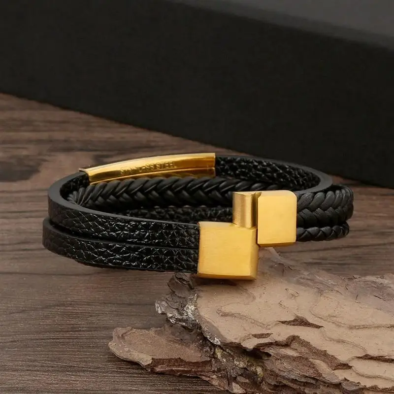 Bracelet en cuir multicouche tissé à la main pour hommes, classique, nouveau style, accessoire de mode, bijoux, vente en gros, livraison directe — 6/10