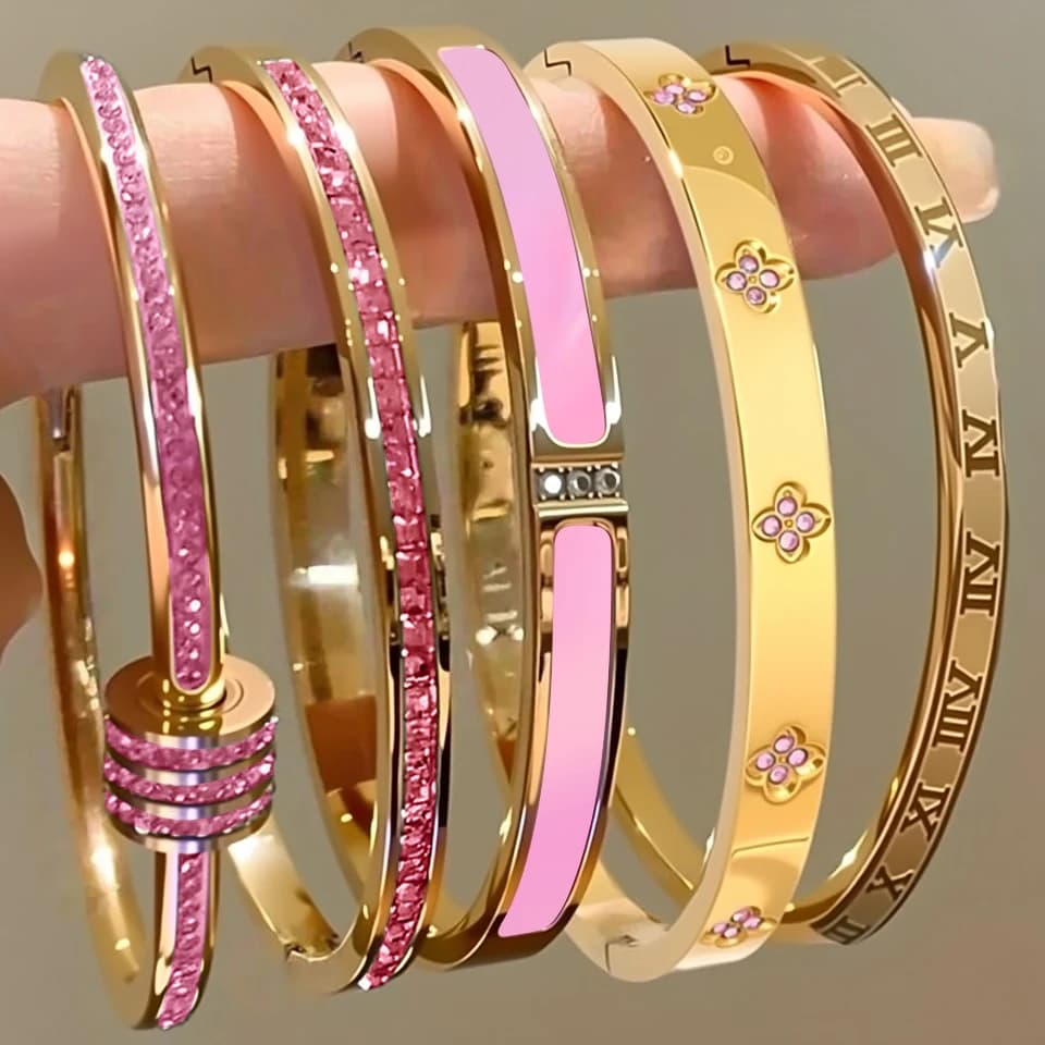 ZAKOL 5/1 pièces ensemble de bracelets en acier inoxydable incrusté de zircone scintillante pour femmes bracelets empilables mode ne se décolore pas bijoux cadeau — 7/10