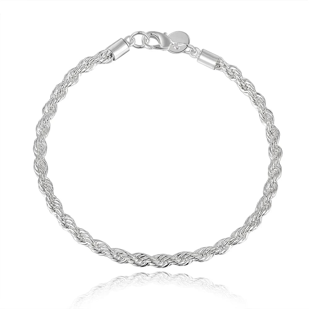 Bracelet en argent Sterling 925, 4mm, 20cm, chaîne latérale plate, fermoir mousqueton pour femmes et hommes, bijoux de fiançailles et de mariage — 6/6