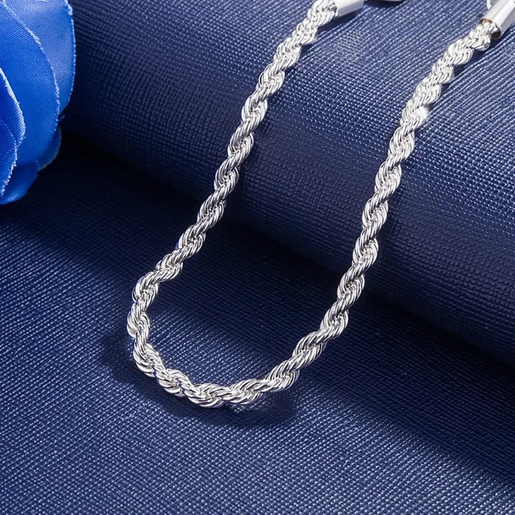 Bracelet en argent Sterling 925, 4mm, 20cm, chaîne latérale plate, fermoir mousqueton pour femmes et hommes, bijoux de fiançailles et de mariage — 3/6