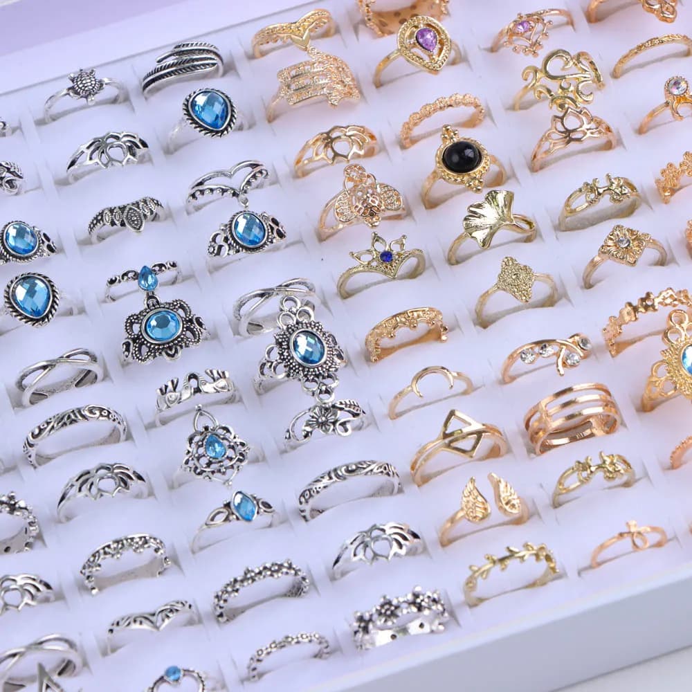 Bagues Vintage bohémiennes à fleurs et feuilles pour femmes, 20 pièces/lot, breloques, mélange de couleurs, bijoux à la mode, accessoires cadeaux, vente en gros — 5/9
