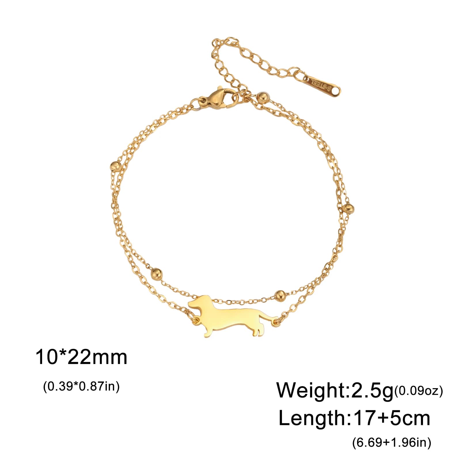 Bracelet en acier inoxydable pour chien teckel mignon, bijoux et cadeaux commémoratifs pour la saint-valentin pour femmes, vente en gros — 10/10
