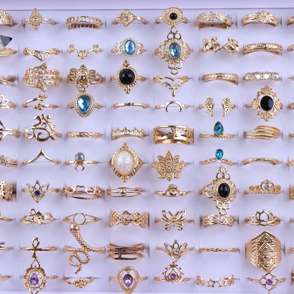 Bagues Vintage bohémiennes à fleurs et feuilles pour femmes, 20 pièces/lot, breloques, mélange de couleurs, bijoux à la mode, accessoires cadeaux, vente en gros — 3/9