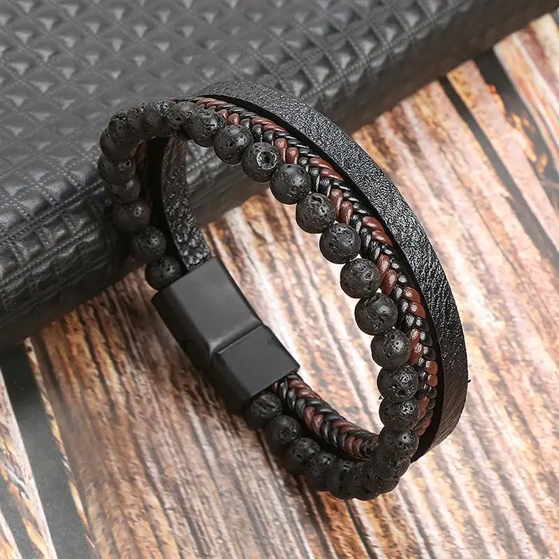Bracelet en cuir multicouche tissé à la main pour hommes, classique, nouveau style, accessoire de mode, bijoux, vente en gros, livraison directe — 9/10