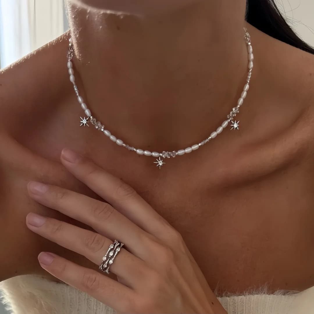 Collier de perles minimaliste pour femmes, nouveau Style, sensation de luxe, pompon, ton froid, Feng Shui, Xiaomi, chaîne de collier français — 4/10