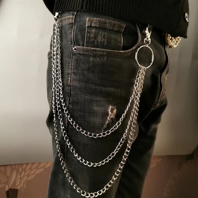 Chaîne de ceinture en métal HipHop Rock Punk crochet pantalon pantalon taille lien portefeuille en métal chaîne porte-clés anneau Clip porte-clés bijoux