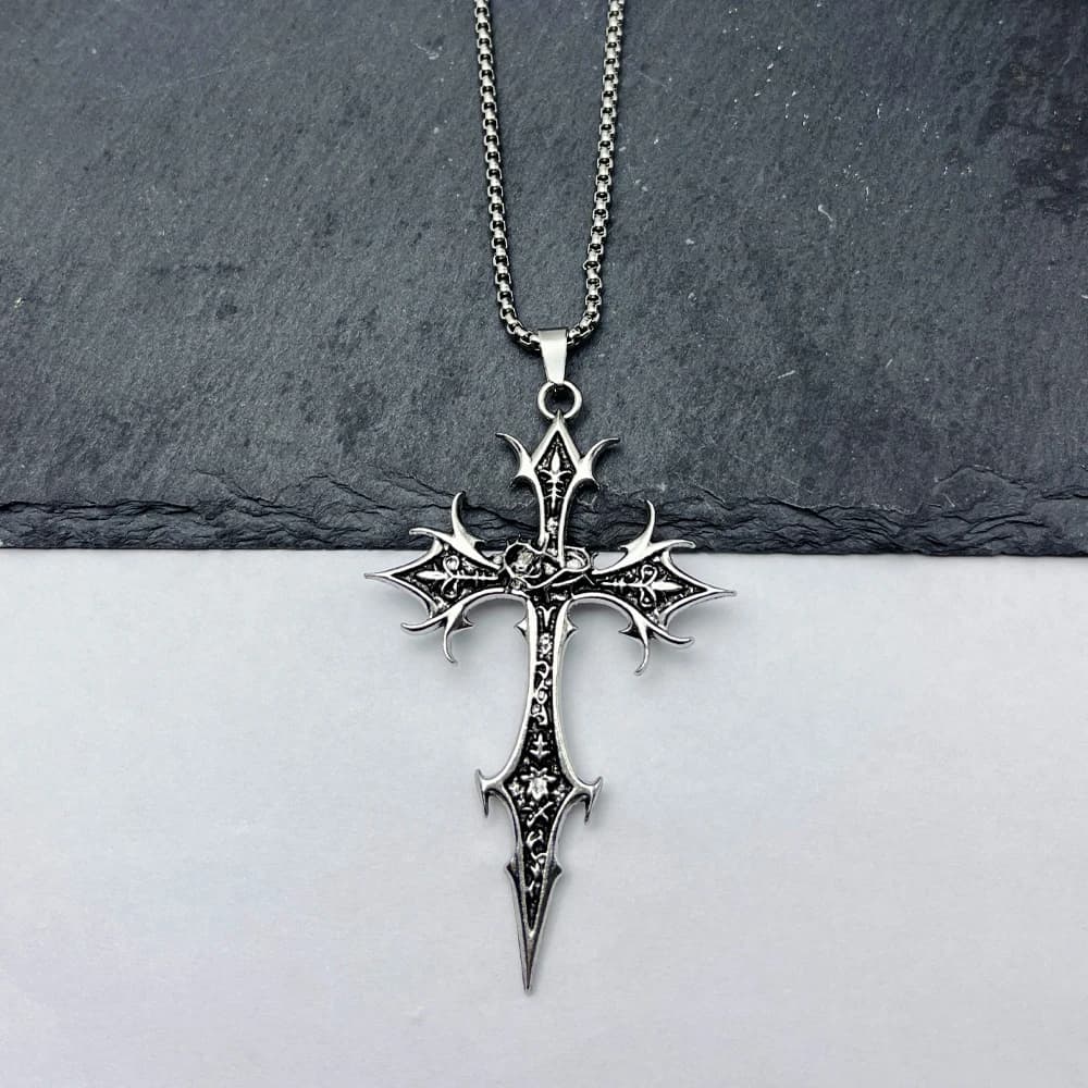 Collier gothique avec pendentif croix Double face, 1 pièce, Niche, Design de personnalité, Hip Hop, rétro Punk, accessoires — 4/8