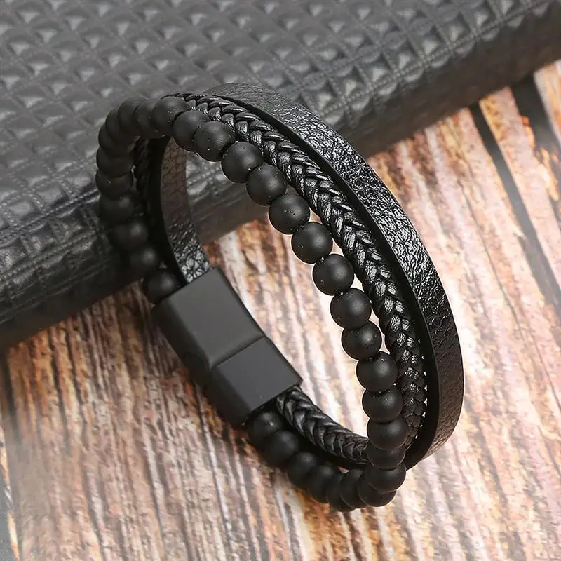 Bracelet en cuir multicouche tissé à la main pour hommes, classique, nouveau style, accessoire de mode, bijoux, vente en gros, livraison directe — 10/10