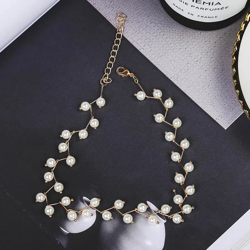 Nouveaux colliers de perles coréens pour femmes, chaîne à maillons couleur or, collier ras du cou, accessoires de mode pour le cou, collier élégant, bijoux femme — 9/10