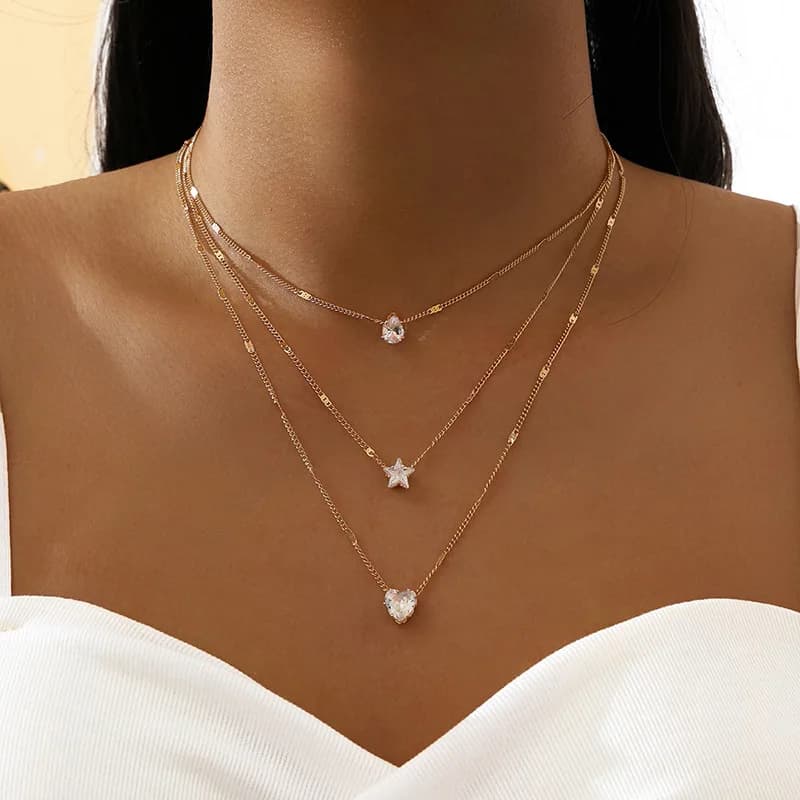 ChimZunderes Colar com pingente multicamadas para mulheres JOChoker Gargantilha brilhante joias presente de festa moda feminina