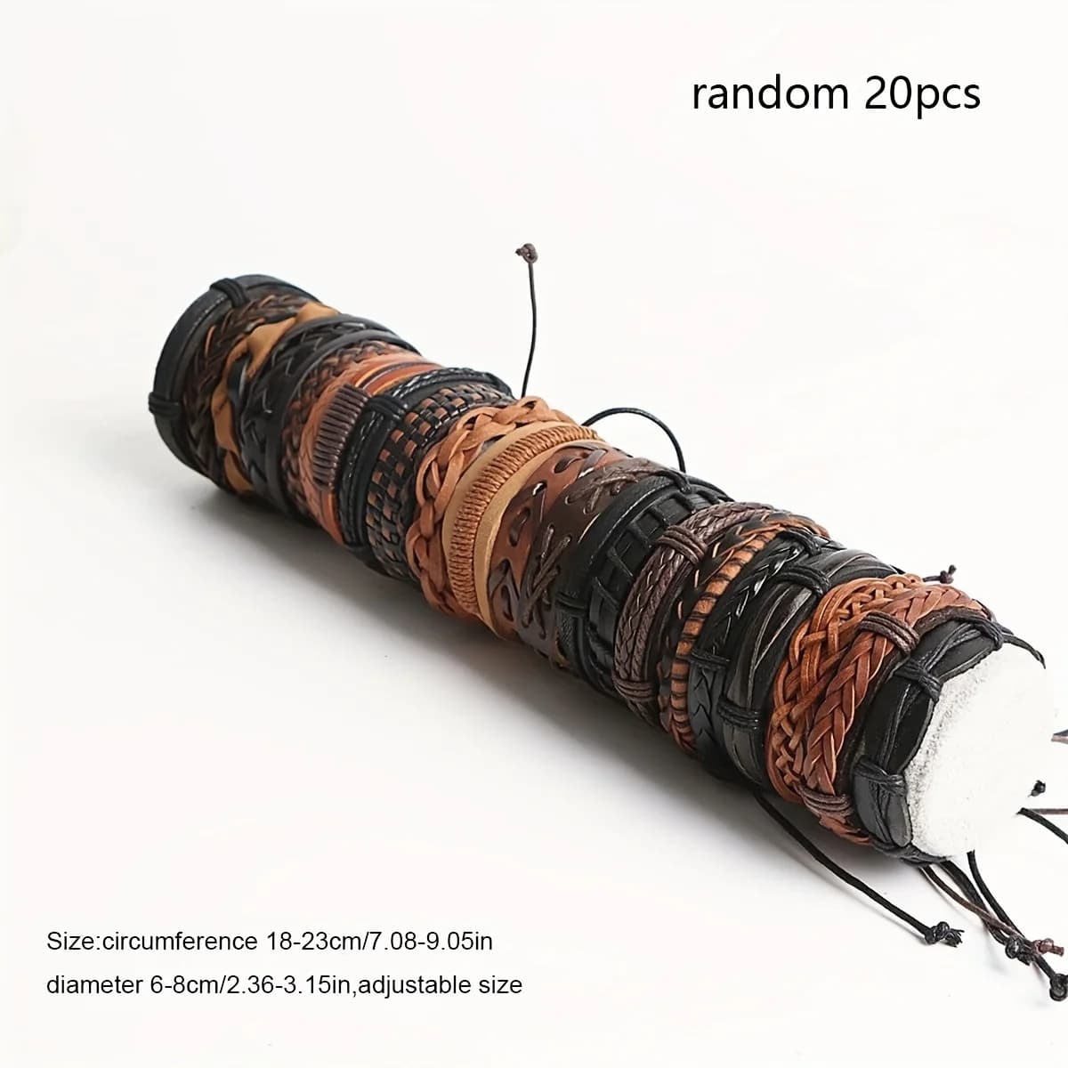 20 pièces Bracelets en cuir tressé pour hommes femmes envelopper perles de bois manchette Bracelet cordons de chanvre ethnique Tribal fait à la main Wrap Bracelet
