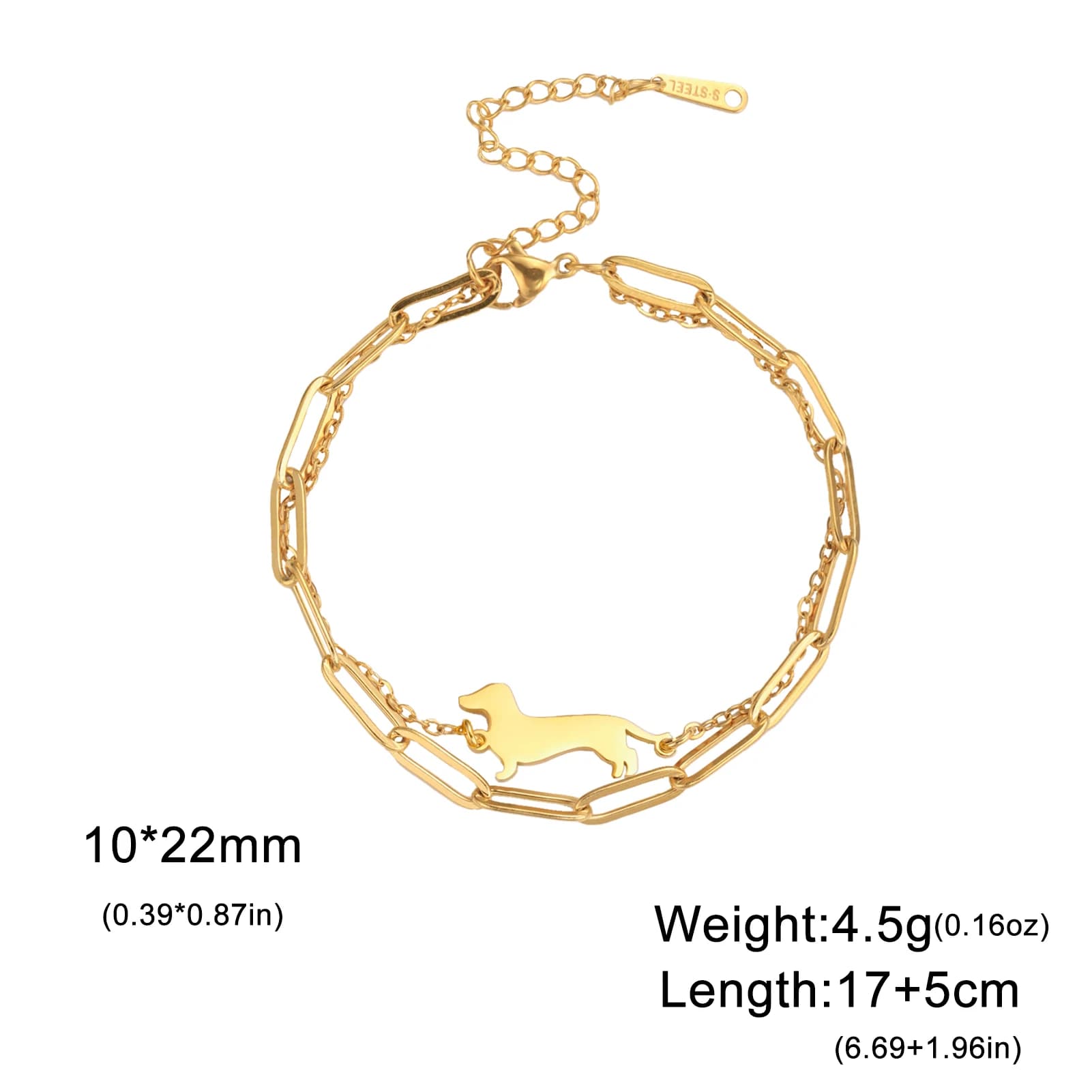 Bracelet en acier inoxydable pour chien teckel mignon, bijoux et cadeaux commémoratifs pour la saint-valentin pour femmes, vente en gros — 8/10