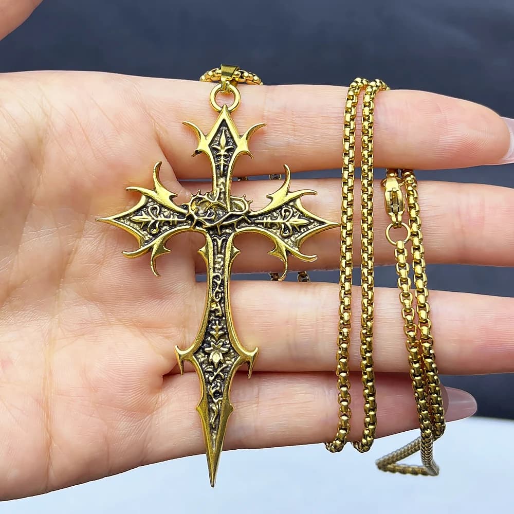 Collier gothique avec pendentif croix Double face, 1 pièce, Niche, Design de personnalité, Hip Hop, rétro Punk, accessoires — 6/8