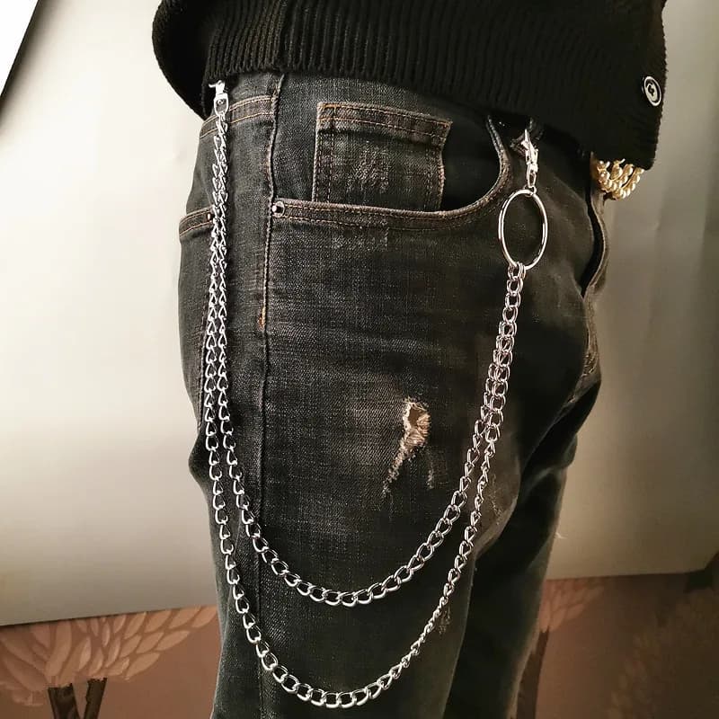 Chaîne de ceinture en métal HipHop Rock Punk crochet pantalon pantalon taille lien portefeuille en métal chaîne porte-clés anneau Clip porte-clés bijoux — 2/5
