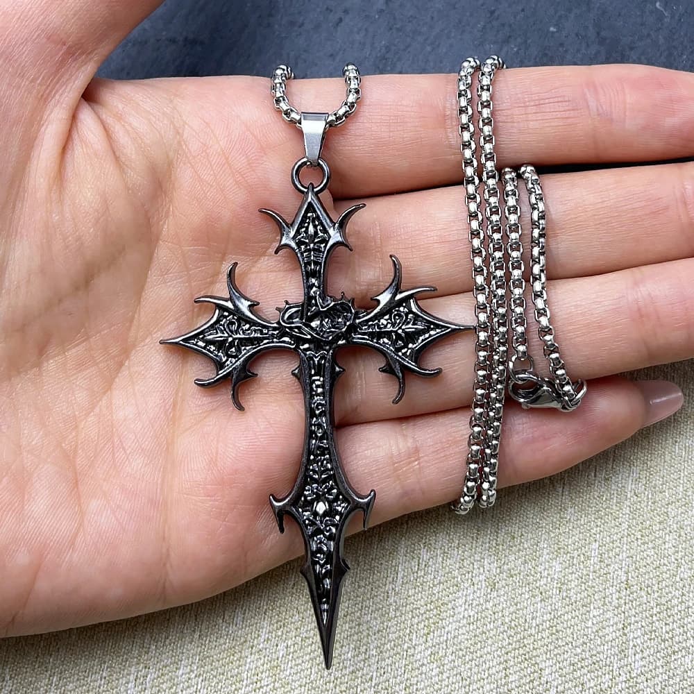Collier gothique avec pendentif croix Double face, 1 pièce, Niche, Design de personnalité, Hip Hop, rétro Punk, accessoires — 8/8