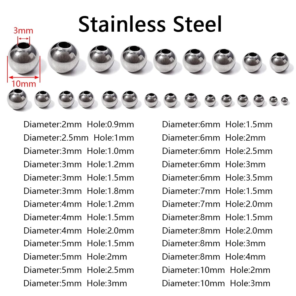 Perles en acier inoxydable de haute qualité, 2-10mm, pour la fabrication de bijoux, perles d'espacement amples, Bracelet, collier, vente en gros — 6/8