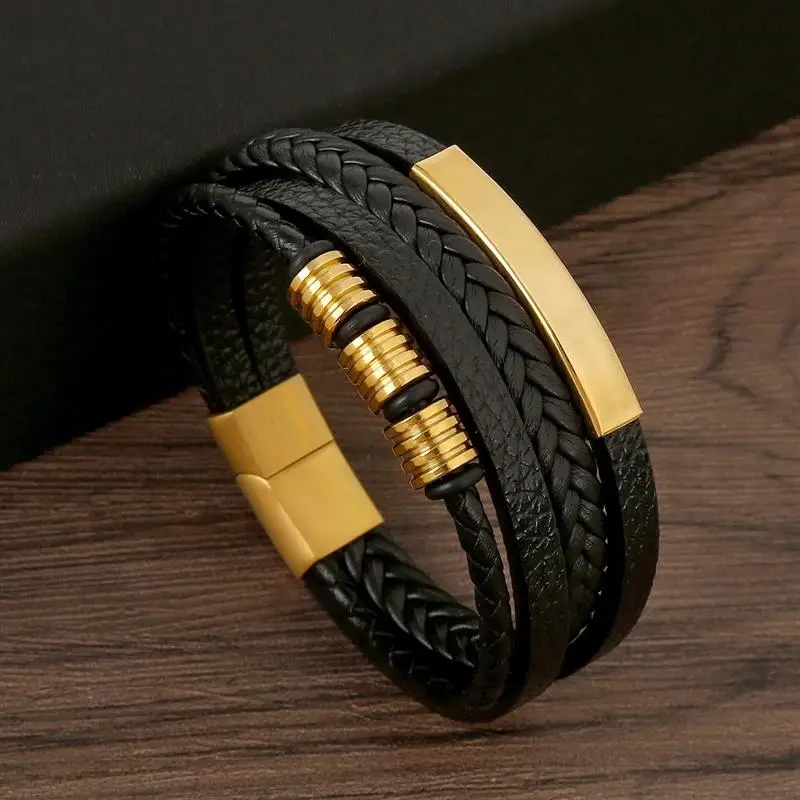 Bracelet en cuir multicouche tissé à la main pour hommes, classique, nouveau style, accessoire de mode, bijoux, vente en gros, livraison directe — 3/10